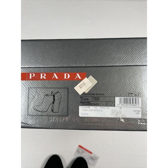 Women's Prada Suede Sz 5 Ankle Zip Booties Block Heel Black With Box & Shoe Bag - Picture 9 of 13